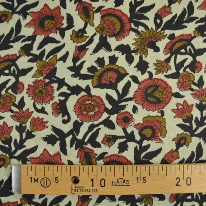 Tissu Indien Block Print Ajmer fond lin