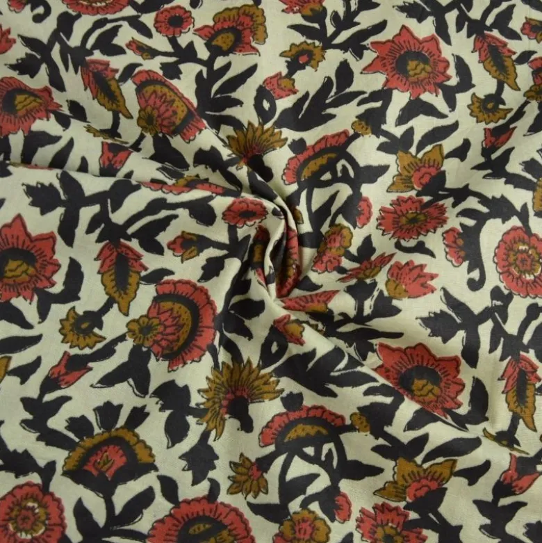 Tissu Indien Block Print Ajmer fond lin