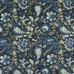 Tissu Indien Block Print Balaram motif fleurs fond noir