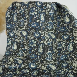 Tissu Indien Block Print Balaram motif fleurs fond noir