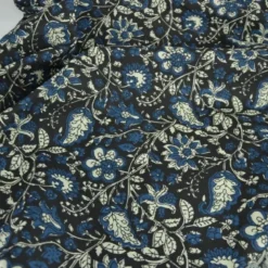 Tissu Indien Block Print Balaram motif fleurs fond noir