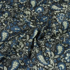 Tissu Indien Block Print Balaram motif fleurs fond noir