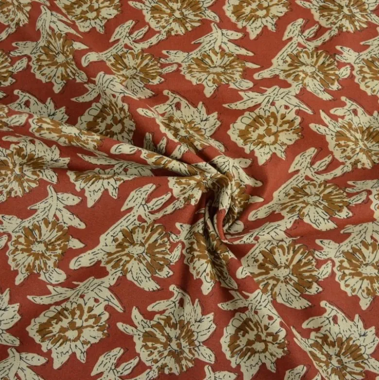 Tissu Indien Block Print Balii fond terracotta