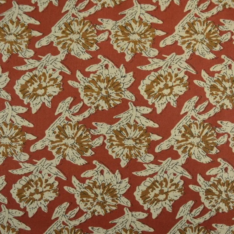 Tissu Indien Block Print Balii fond terracotta