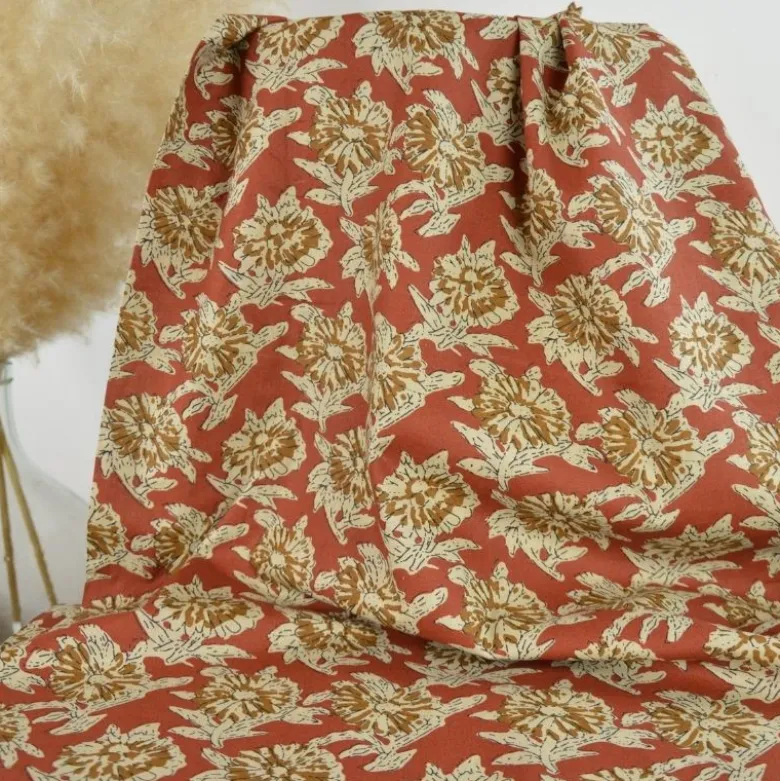Tissu Indien Block Print Balii fond terracotta
