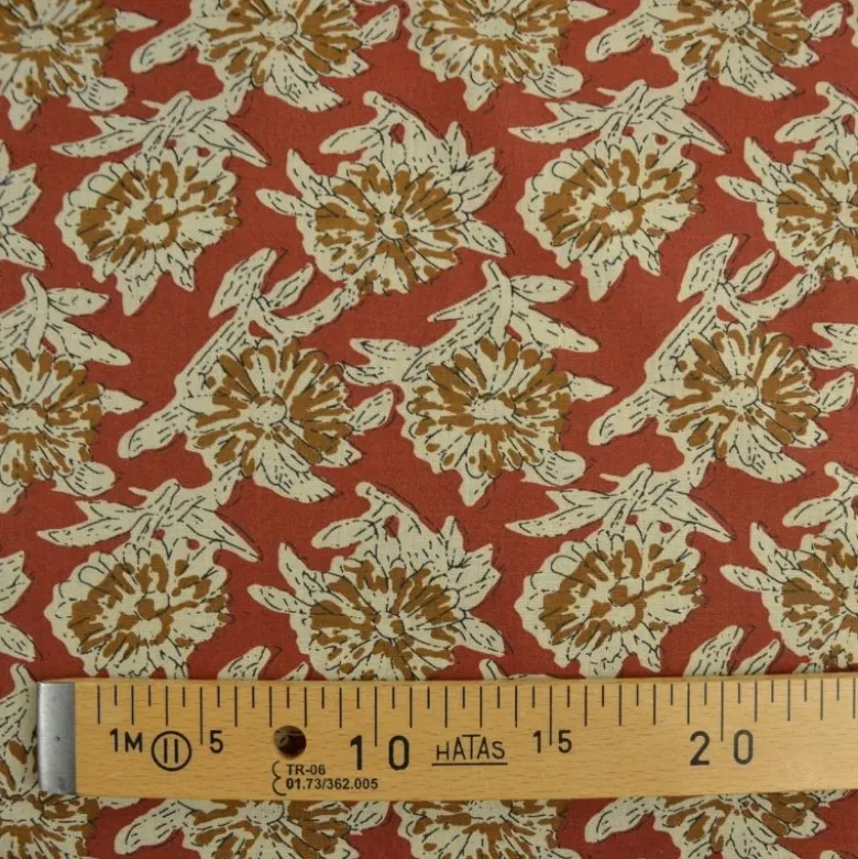 Tissu Indien Block Print Balii fond terracotta