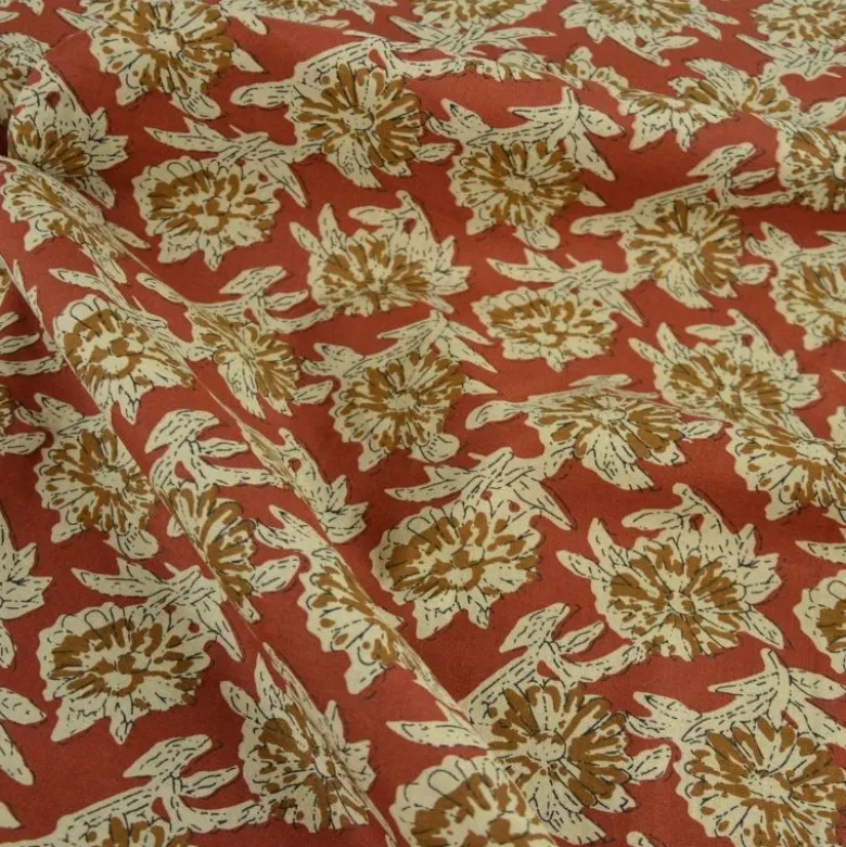 Tissu Indien Block Print Balii fond terracotta
