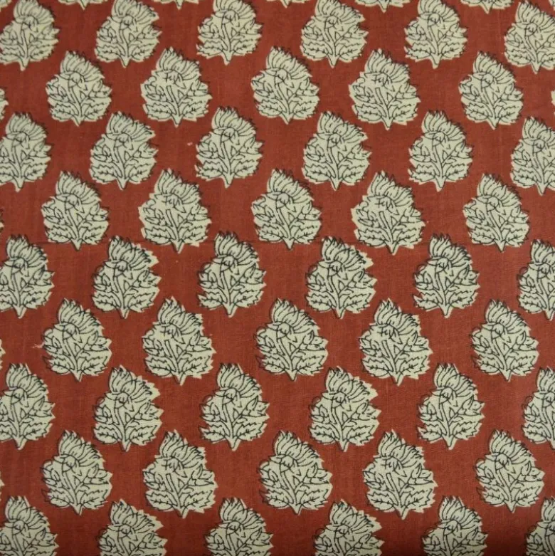 Tissu Indien Block Print Chopta fond terracotta