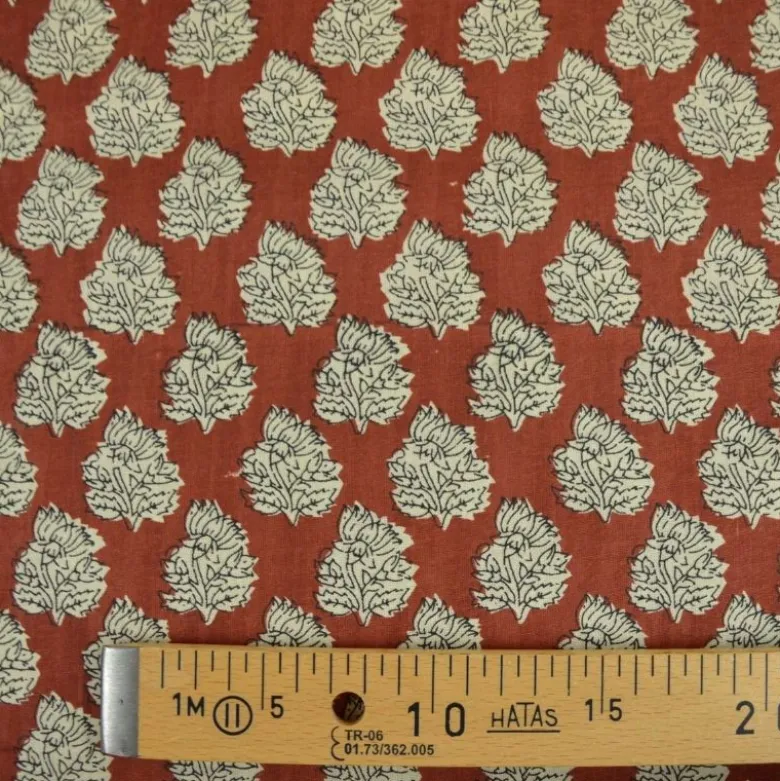 Tissu Indien Block Print Chopta fond terracotta