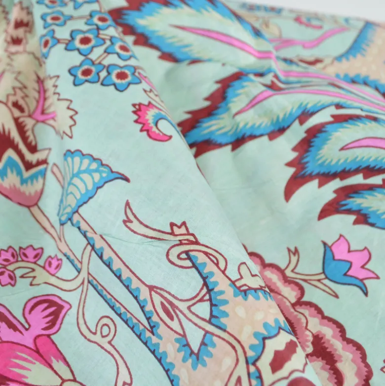 Tissu Indien Block Print Omiraj fond Bleu - kalamkari