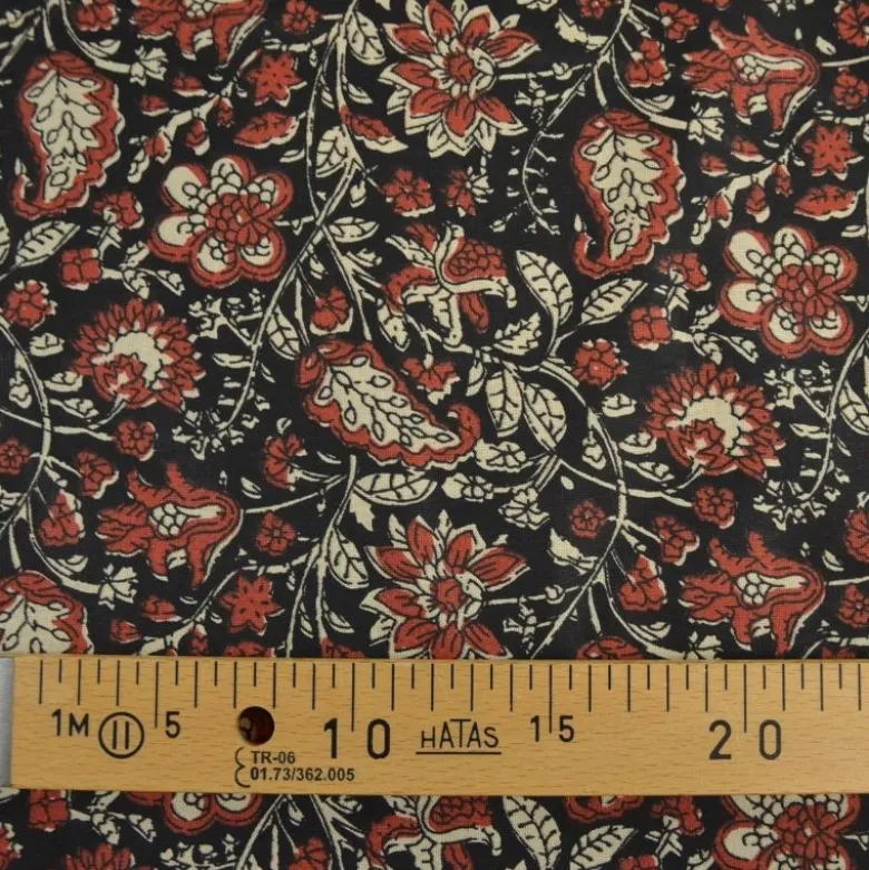 Tissu Indien Block Print Orchha fond Noir