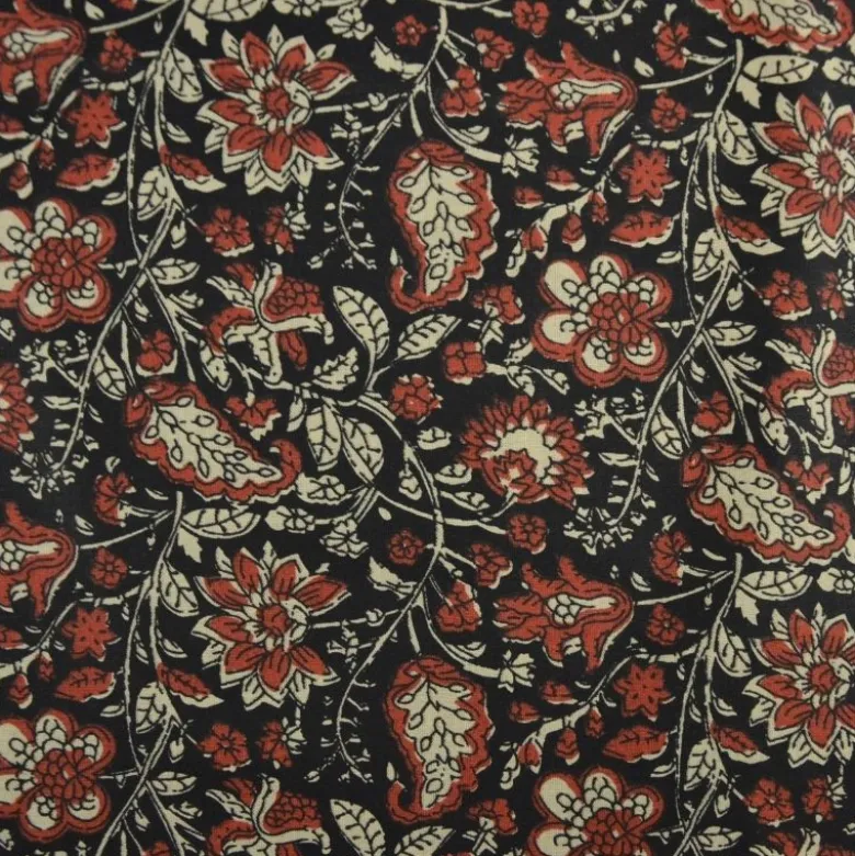 Tissu Indien Block Print Orchha fond Noir
