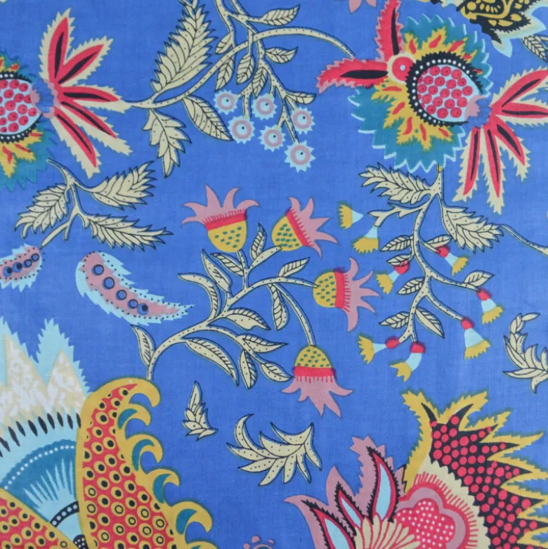 Tissu Indien Block Print Prayan fond Bleu - kalamkari