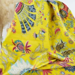 Tissu Indien Block Print Prayan fond jaune - kalamkari