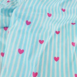 Tissu Indien Block Print rayures bleues et coeurs roses