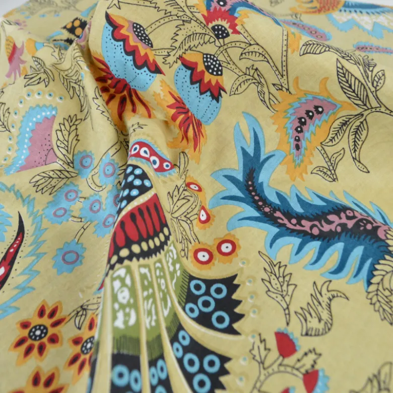 Tissu Indien Block Print Revanth fond beige - kalamkari