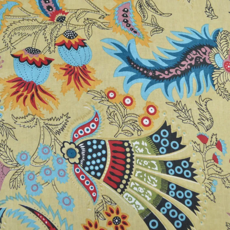 Tissu Indien Block Print Revanth fond beige - kalamkari