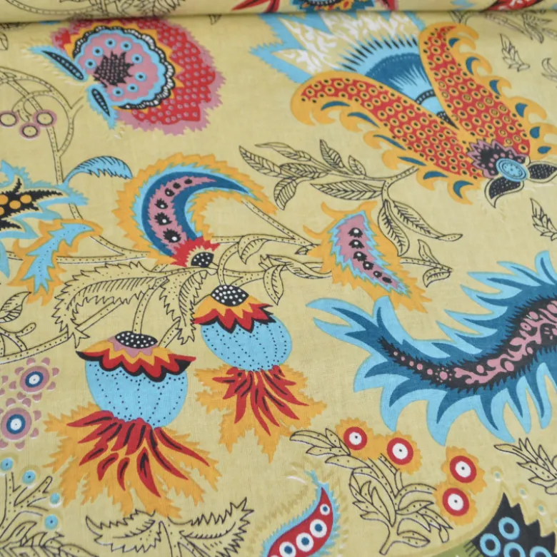 Tissu Indien Block Print Revanth fond beige - kalamkari