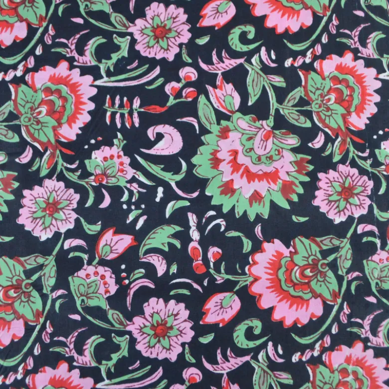 Tissu Indien Block Print Sahen fond Noir - kalamkari
