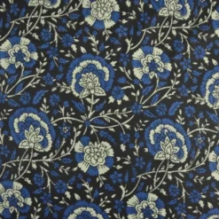 Tissu Indien Block Print Sanganer fond bleu marine