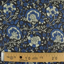 Tissu Indien Block Print Sanganer fond bleu marine