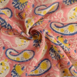Tissu Indien Block Print Sanganeri PURE LAINE - Surya