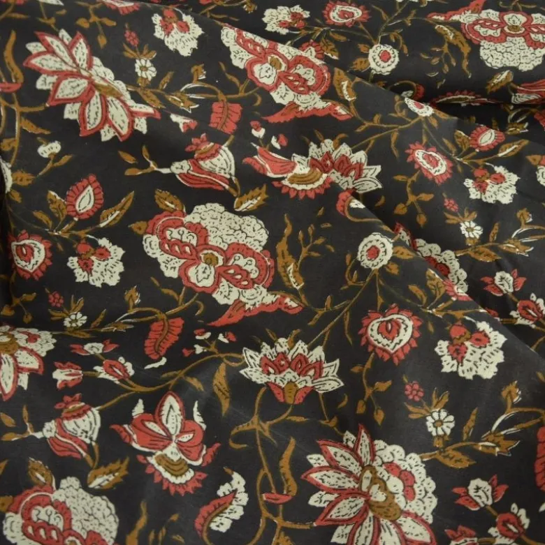 Tissu Indien Block Print Ziro fond noir