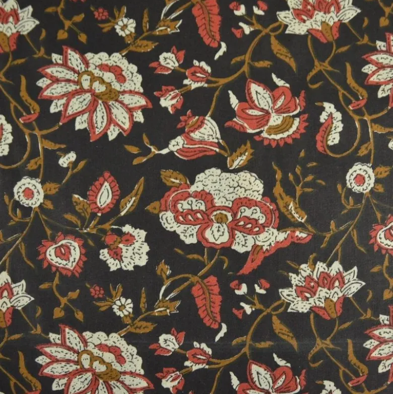 Tissu Indien Block Print Ziro fond noir