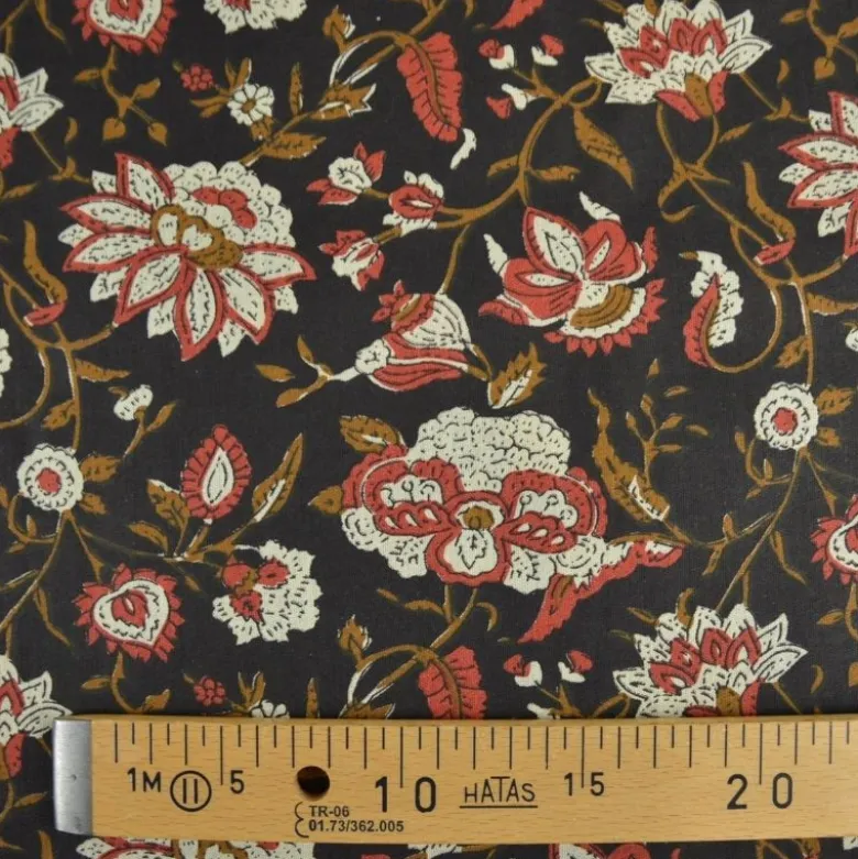 Tissu Indien Block Print Ziro fond noir