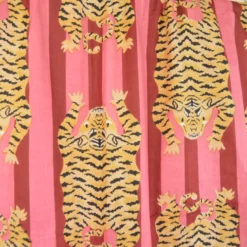 Tissu Indien Block Tigres - rose et lie de vin