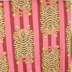 Tissu Indien Block Tigres - rose et lie de vin