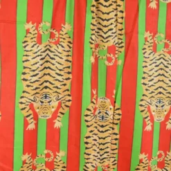 Tissu Indien Block Tigres - Rouge et vert