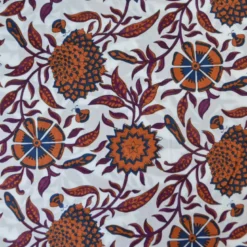 Tissu indien en voile de coton Mandawa – Motif fleurs Cognac