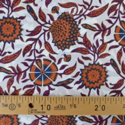 Tissu indien en voile de coton Mandawa – Motif fleurs Cognac