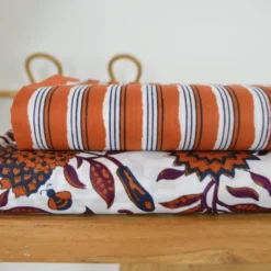 Tissu indien en voile de coton Lachung – Motif rayures Cognac