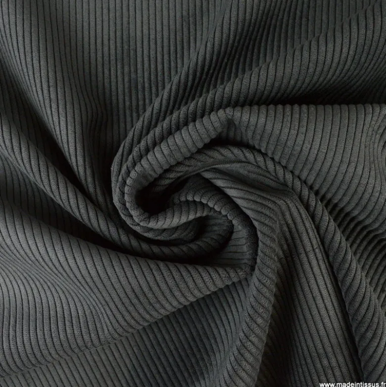 Tissu isolant thermique & occultant en velours grosses côtes Alberta - anthracite