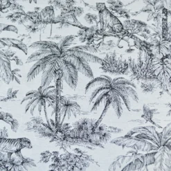 Tissu jacquard Daktari motif exotique d'inspiration Toile de Jouy