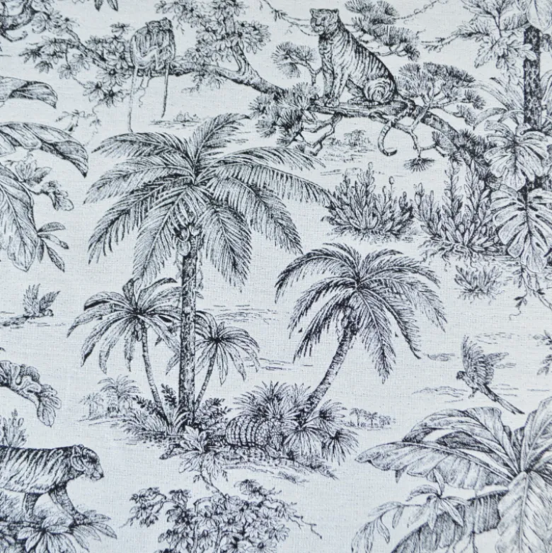 Tissu jacquard Daktari motif exotique d'inspiration Toile de Jouy