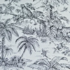 Tissu jacquard Daktari motif exotique d'inspiration Toile de Jouy