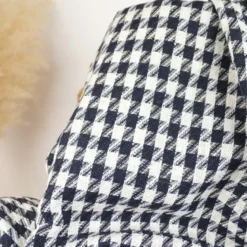 Tissu jacquard effet tweed motif pied-de-poule Bleu avec fil lurex doré