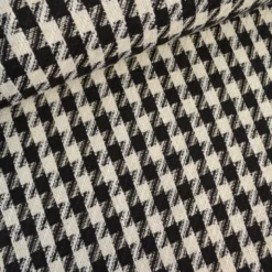 Tissu jacquard effet tweed motif pied-de-poule Noir avec fil lurex doré