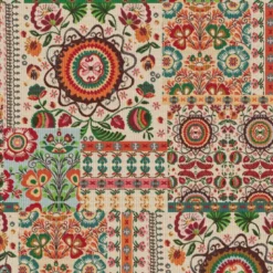 Tissu jacquard Ethnic motif fleuri multicouleurs - Made in france