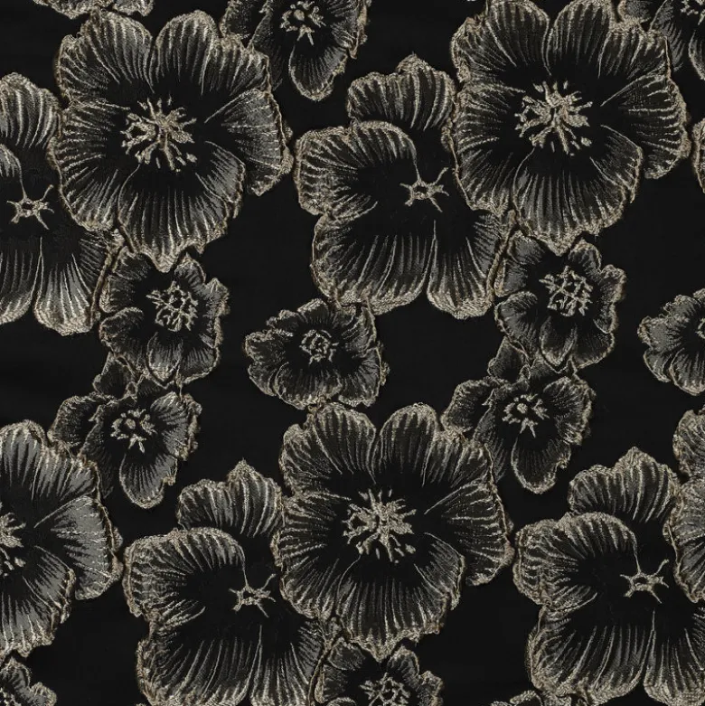 Tissu jacquard Habillement fleuri noir irisé