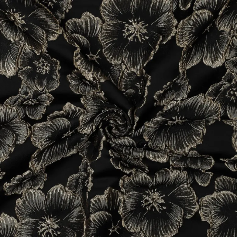 Tissu jacquard Habillement fleuri noir irisé