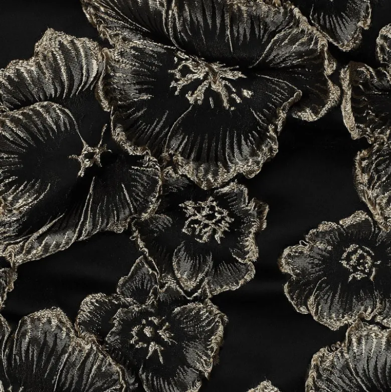Tissu jacquard Habillement fleuri noir irisé