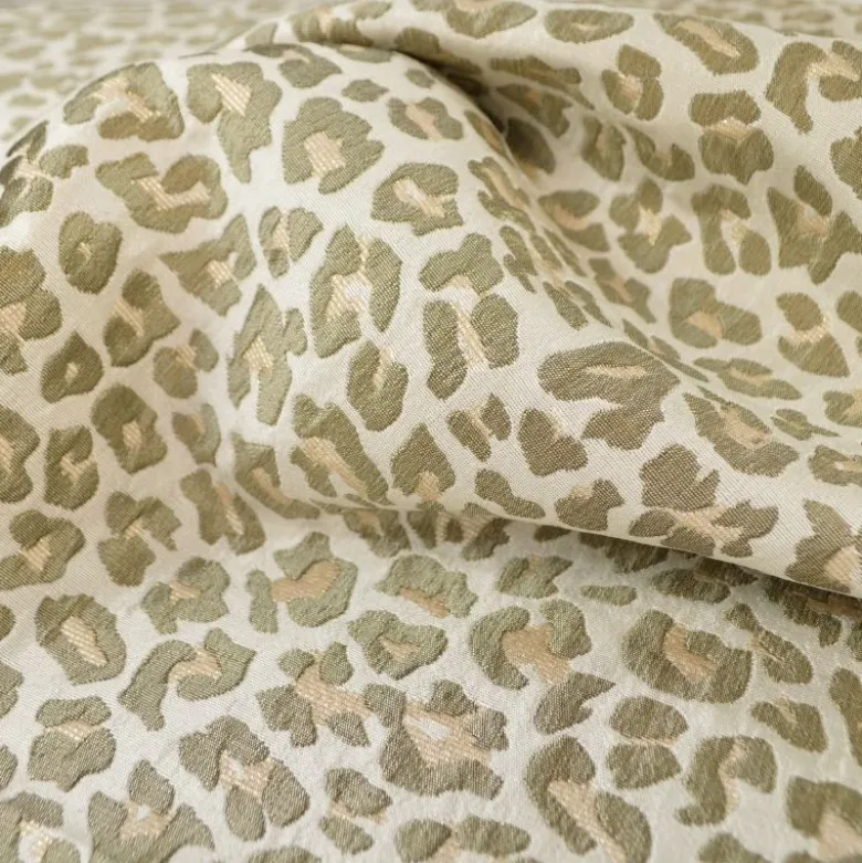 Tissu jacquard Habillement Leopard Lurex beige et vert olive