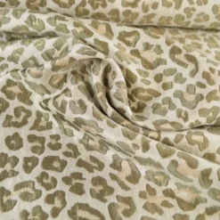 Tissu jacquard Habillement Leopard Lurex beige et vert olive