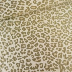 Tissu jacquard Habillement Leopard Lurex beige et vert olive