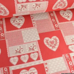 Tissu Jacquard Praloup Patch rouge - Grande largeur