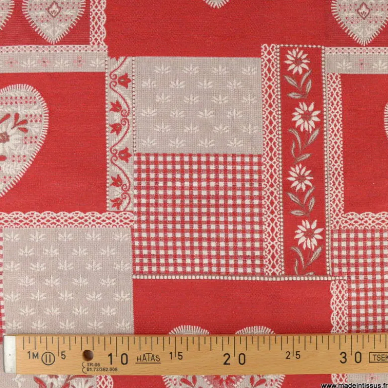Tissu Jacquard Praloup Patch rouge - Grande largeur